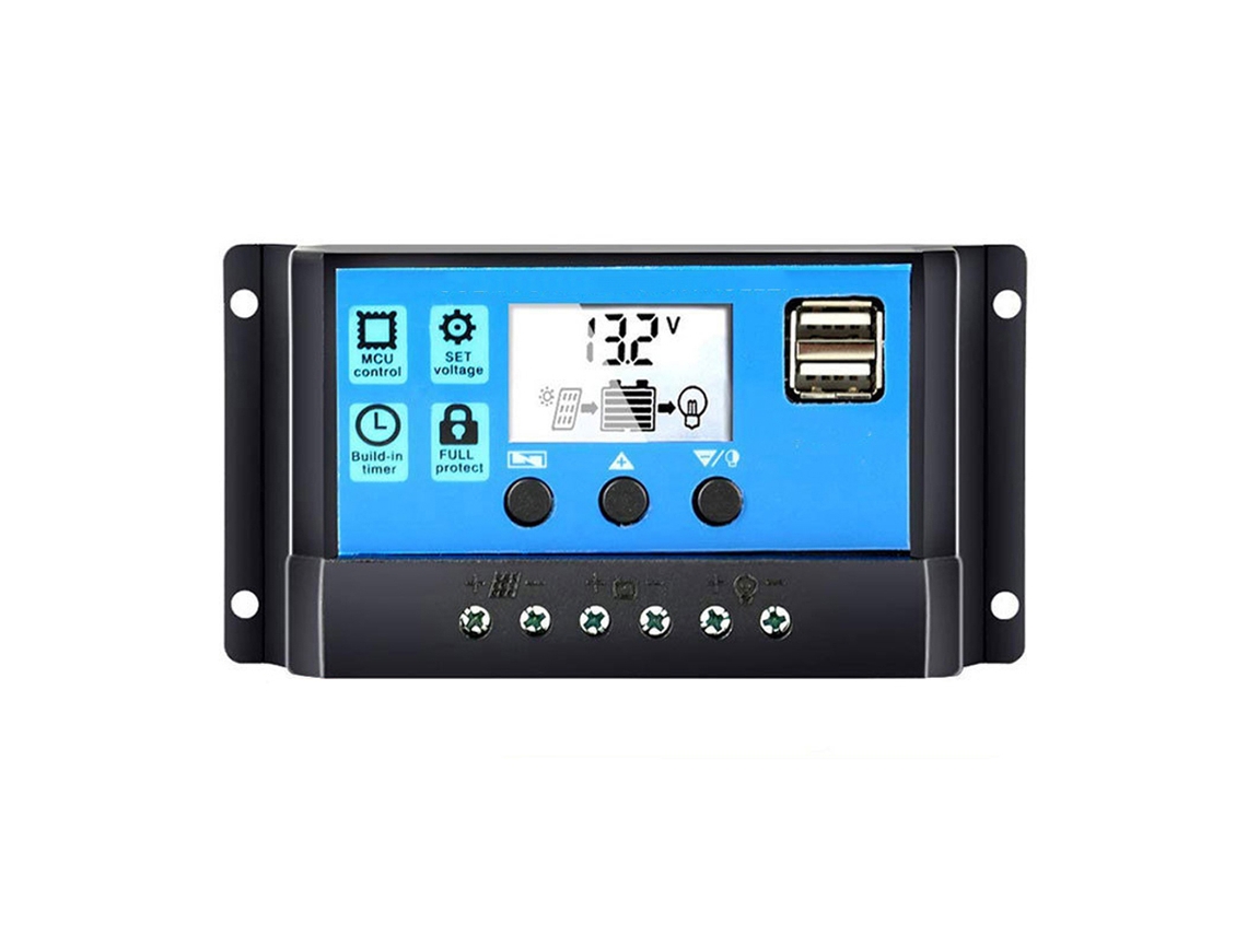 Regulador De Carga Solar Universal 12v/24v Auto Con Dual Usb Para Diy Panel Solar Batería