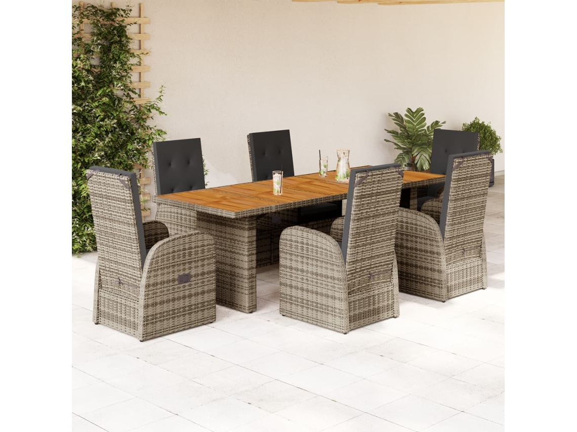 Juego de comedor de jardín de 7 piezas con cojines, mimbre gris, DKD Home Decor