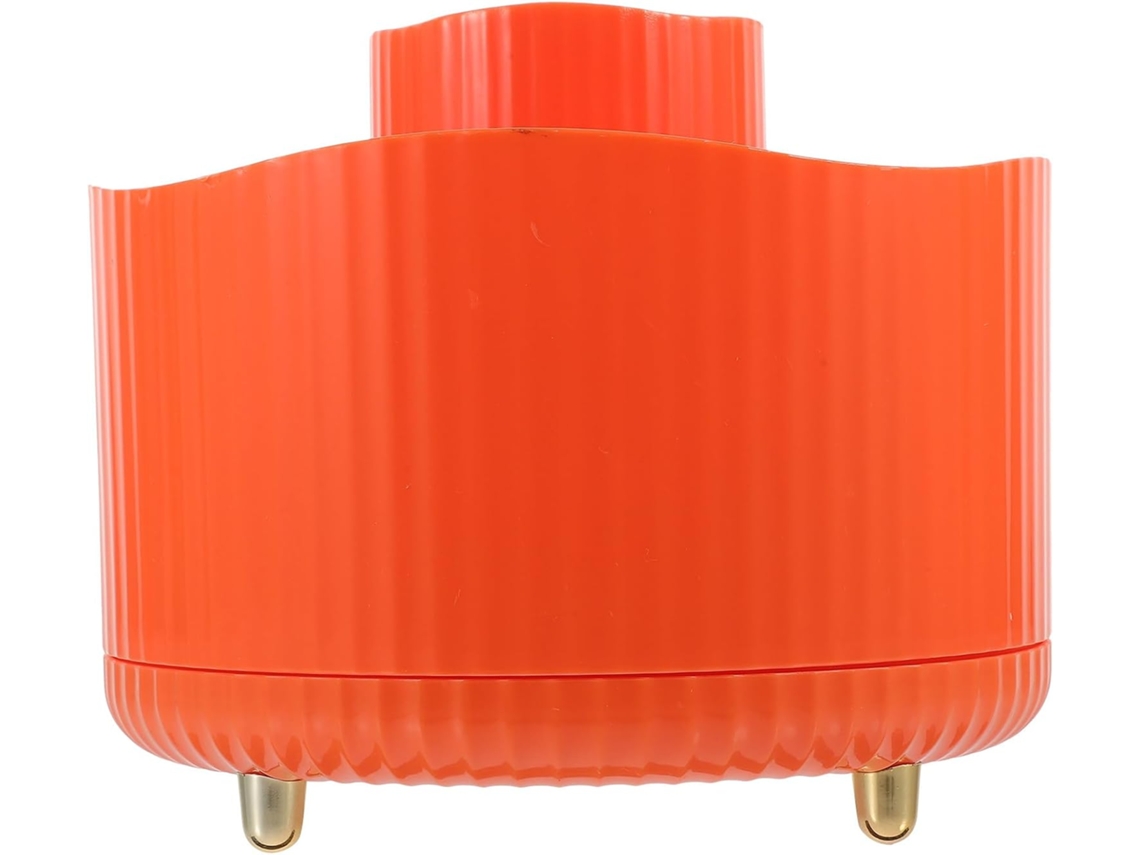 Soporte Giratorio De Plástico Naranja Para Brochas De Maquillaje Con Compartimentos.