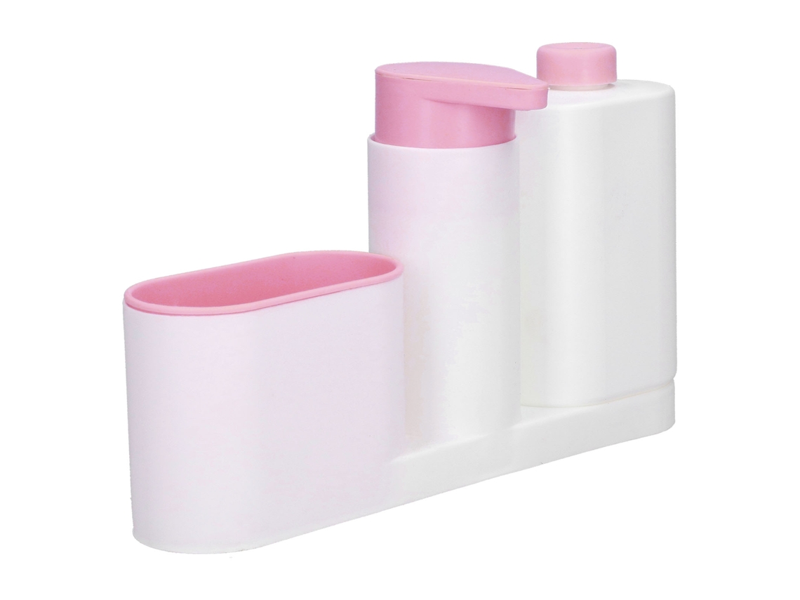 Estante Organizador Rosa Para Baño Con Dispensador De Jabón Y Recipiente Para Lavabo.