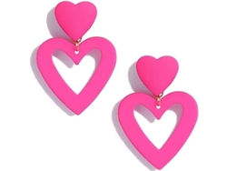 Pendientes Colgantes De Doble Corazón En Rosa Fucsia Para Mujer - Regalo Ideal Para San Valentín Y El Día De La Madre.