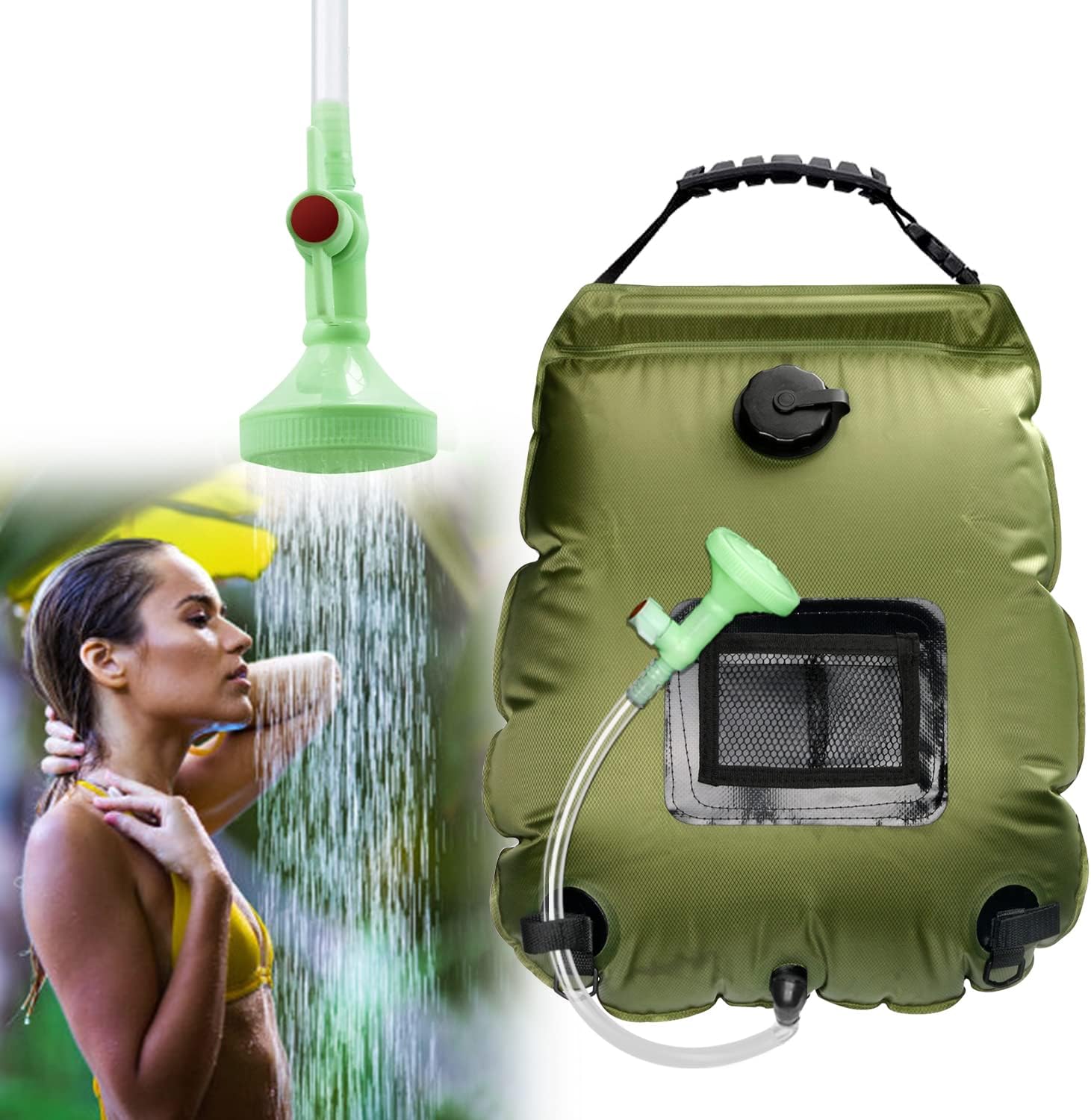 Ducha de camping, ducha solar, bolsa de ducha solar de 20 l, bolsa de  calefacción solar, bolsa de ducha de agua caliente portátil para exteriores  con cabezal de ducha conmutable y manguera