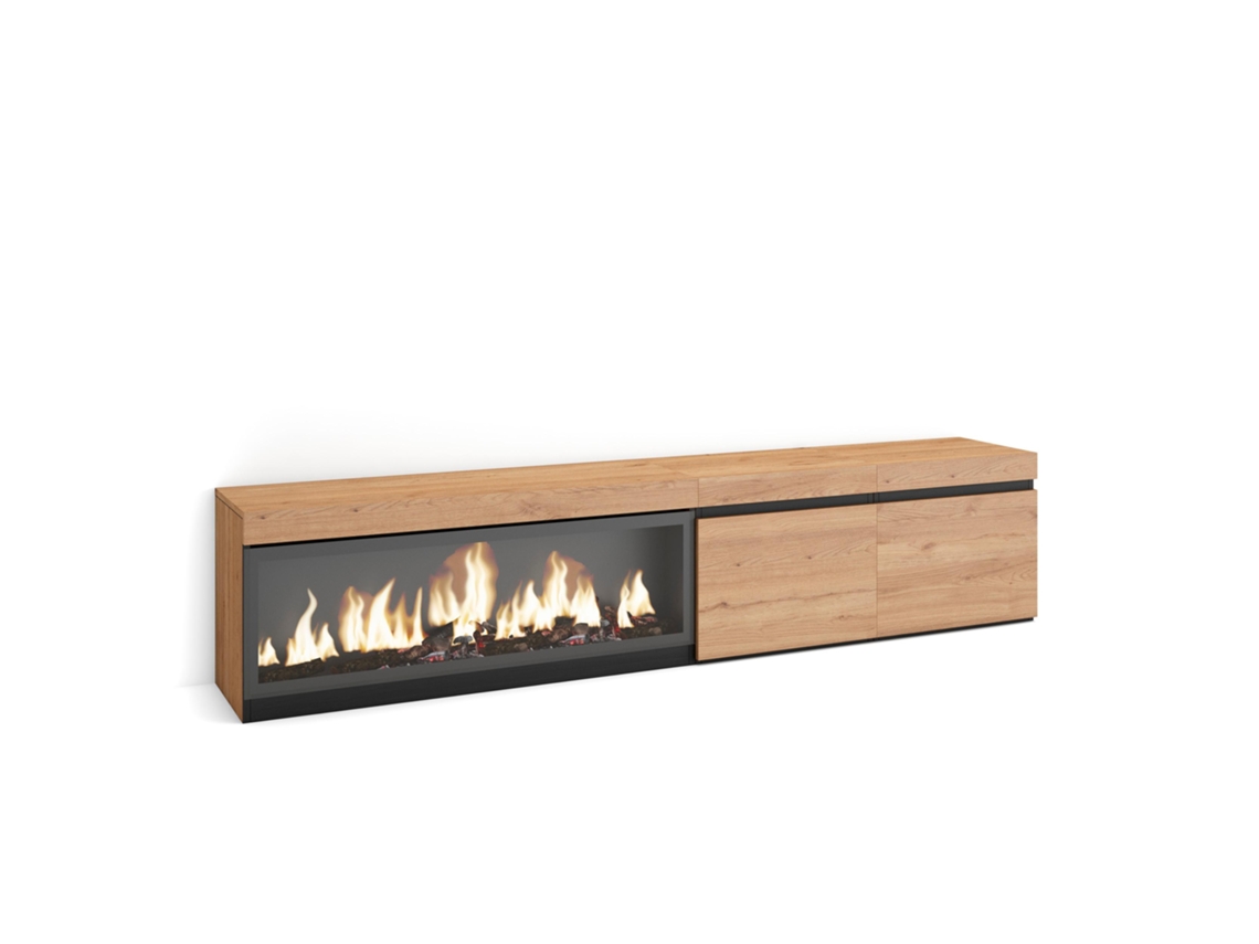 Mueble TV, Televisión, 210, Para TV hasta 80, Chimenea eléctrica XXL, Roble SKRAUT HOME