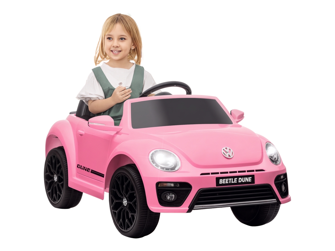 Coche eléctrico infantil Volkswagen Beetle con batería de 12 V, faros, claxon y música, 97 x 56,5 x 46 cm, rosa, ZENCORE SERVICES