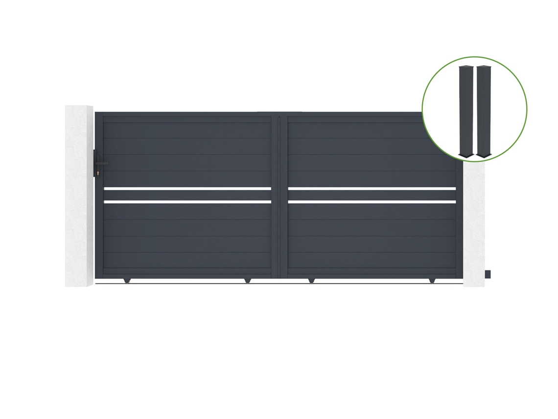 Puerta corredera 3,5m CIMONE H.160cm aluminio gris 2 postes 20x20cm H.190cm CASANOOV