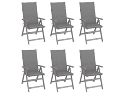 Sillas de jardín reclinables DKD Home Decor de 6 piezas con cojines, acacia maciza