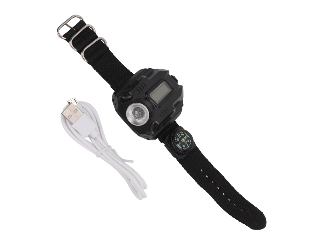 RELÓGIO de pulso Mali com lanterna LED recarregável USB para camping e atividades ao ar livre
