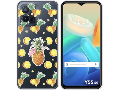 Carcasa para Vivo Y55 5G TUMUNDOSMARTPHONE Dibujos Transparente Piña Multicolor