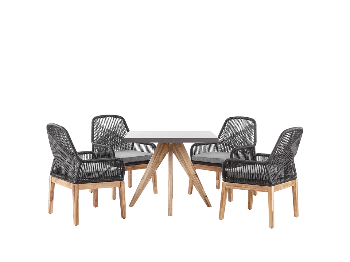 Conjunto de jardín de cemento reforzado mesa 90 x 90 cm con 4 sillas gris/negro BELIANI Olbia