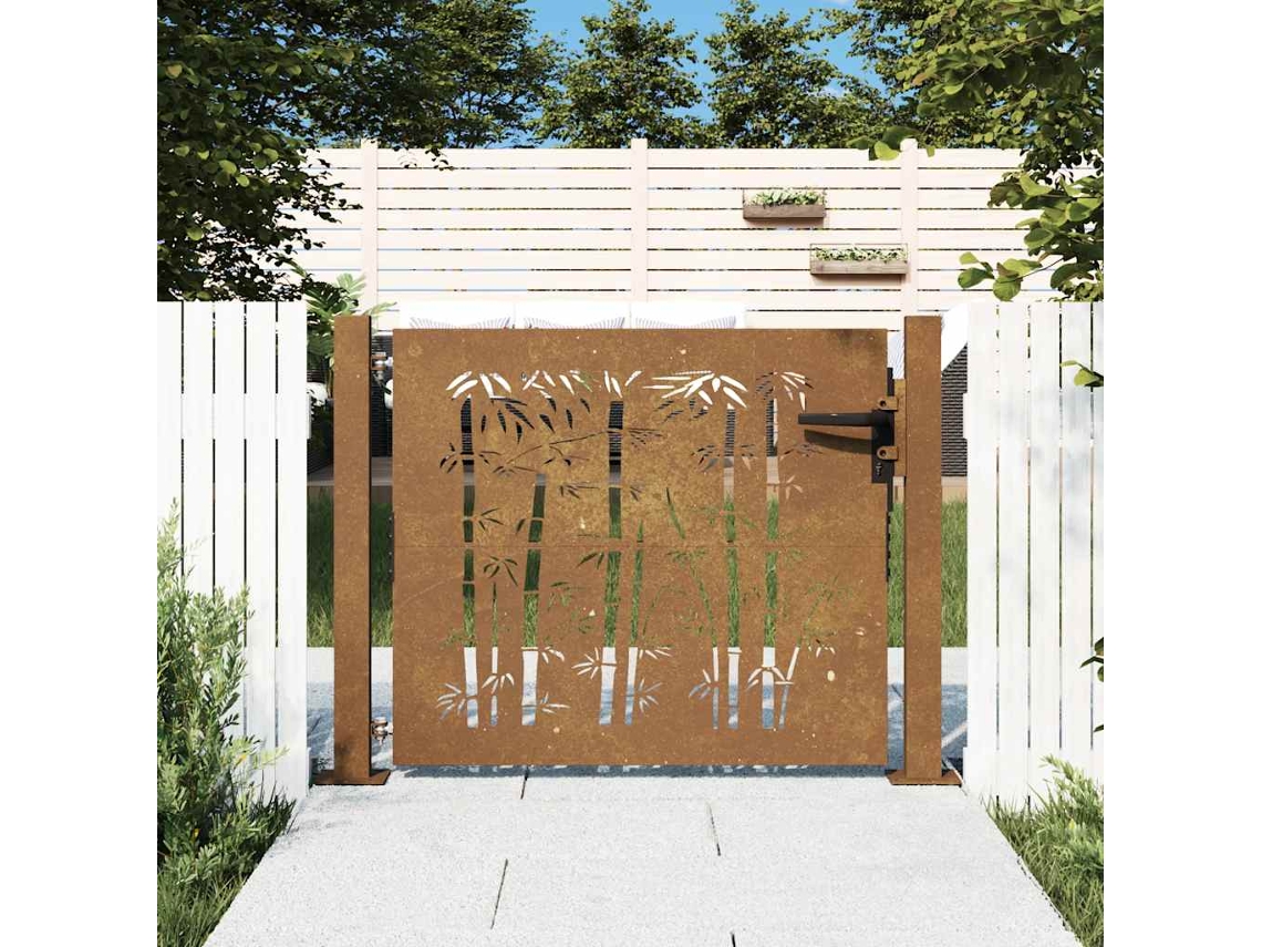 Puerta De Jardín Acero Corten Diseño Bambú 105x80 Cm