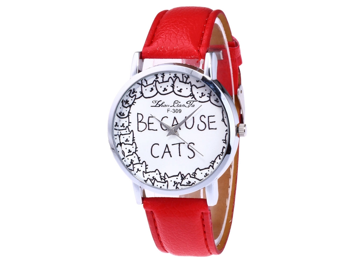 Reloj De Cuarzo Con Correa De Cuero Pu, Dial Redondo, Moda, Para Mujer (rojo)