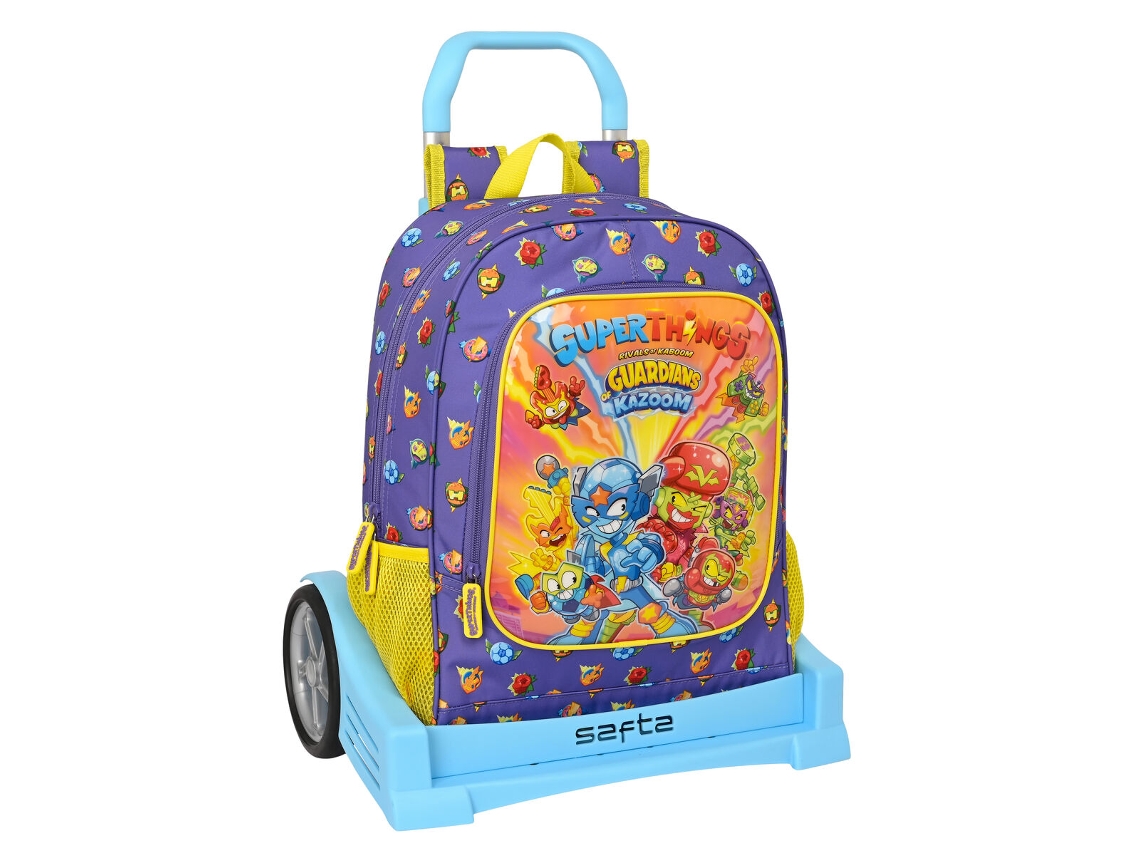 Mochila de La Escuela Con Ruedas Superters Guardianes de Kazoom Amarillo Morado 32 x 42 x 14 cm