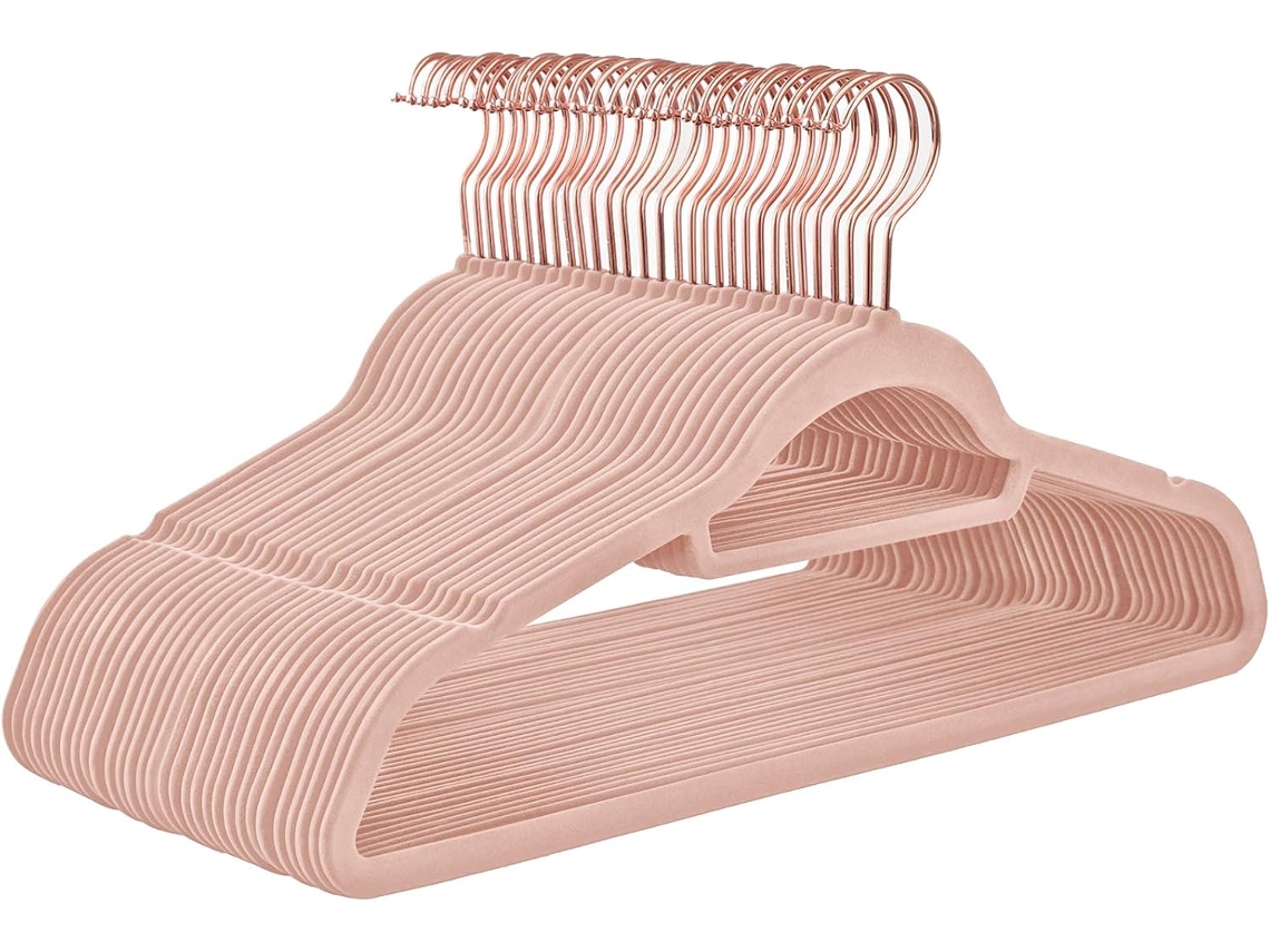 Perchas de terciopelo lujosas, resistentes y antideslizantes para abrigos y vestidos con gancho giratorio de 360 grados para organizar el armario, color rosa