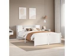 Cama Con Estantería Sin Colchón Madera Maciza Blanca 120x200 Cm
