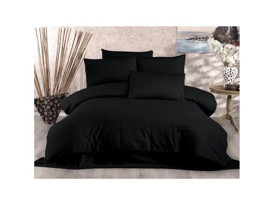 Juego De Cama - Funda Nórdica 220 X 240 Cm + 2 Fundas De Almohada 60 X 60 Cm, 80 % Algodón - Negro