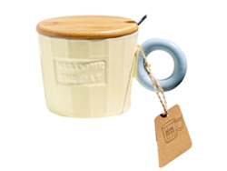 Taza de cerámica de 400 ml con diseño de fresa, hermosa taza con tapa y cuchara para la leche de la mañana Kofihety
