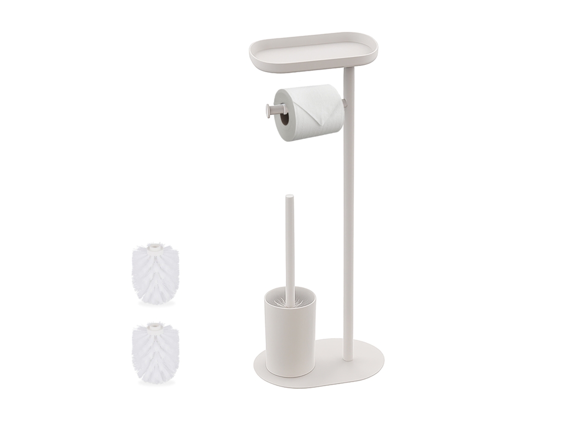 Juego De Baño Relaxdays, Hbt: 67 X 23 X 17 Cm, Soporte Papel Higiénico, Escobilla, 2 Cabezales Repuesto, Blanco