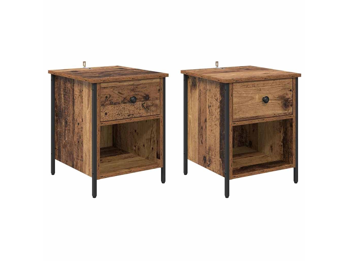 Maison Exclusive - Armario De Noche Con Cajón 2 Pcs Madera Vieja 40 X 42 X 50 Cm