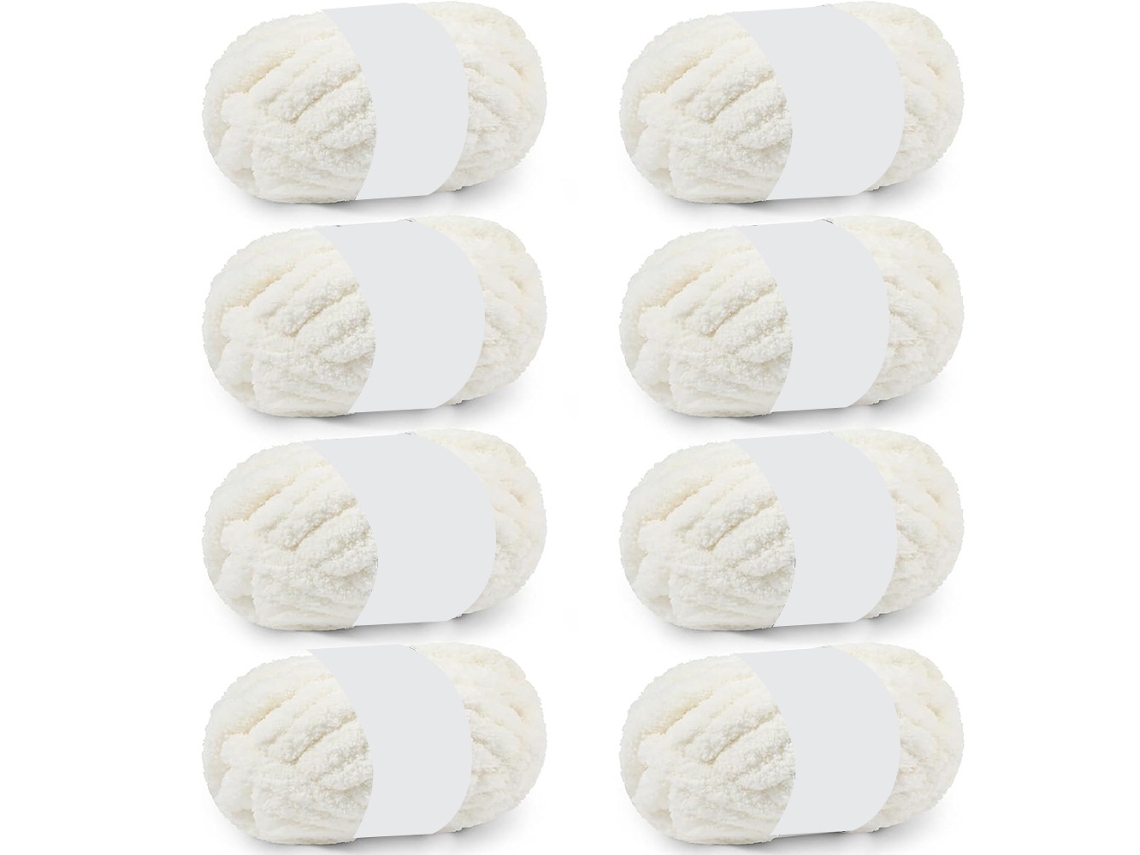 Hilo de chenilla grueso para mantas tejidas a mano, 227 g/paquete (8 paquetes) Blanco Siurn