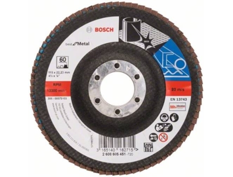 Disco de Lija BOSCH en Lamelas X571 - Best para Metal D= 115 mm; G= 60 - Acodado