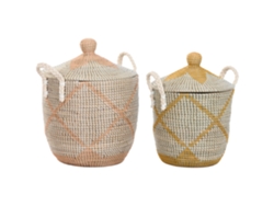 Set 2 Cesta Seagrass Algodon Coral 41x41x57cm