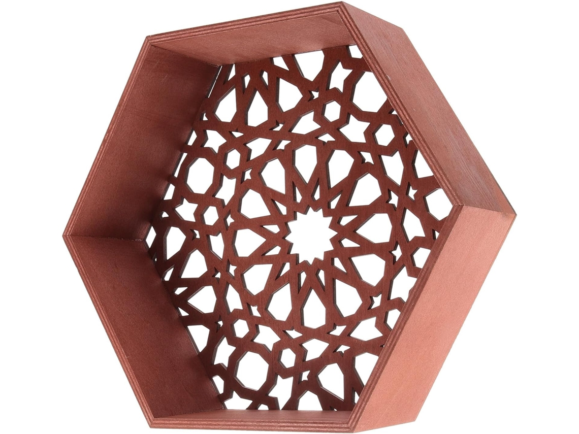 Estante De Pared Flotante Hexagonal Pequeño De Madera Natural Para Exhibición Decorativa En La Sala De Estar Y
