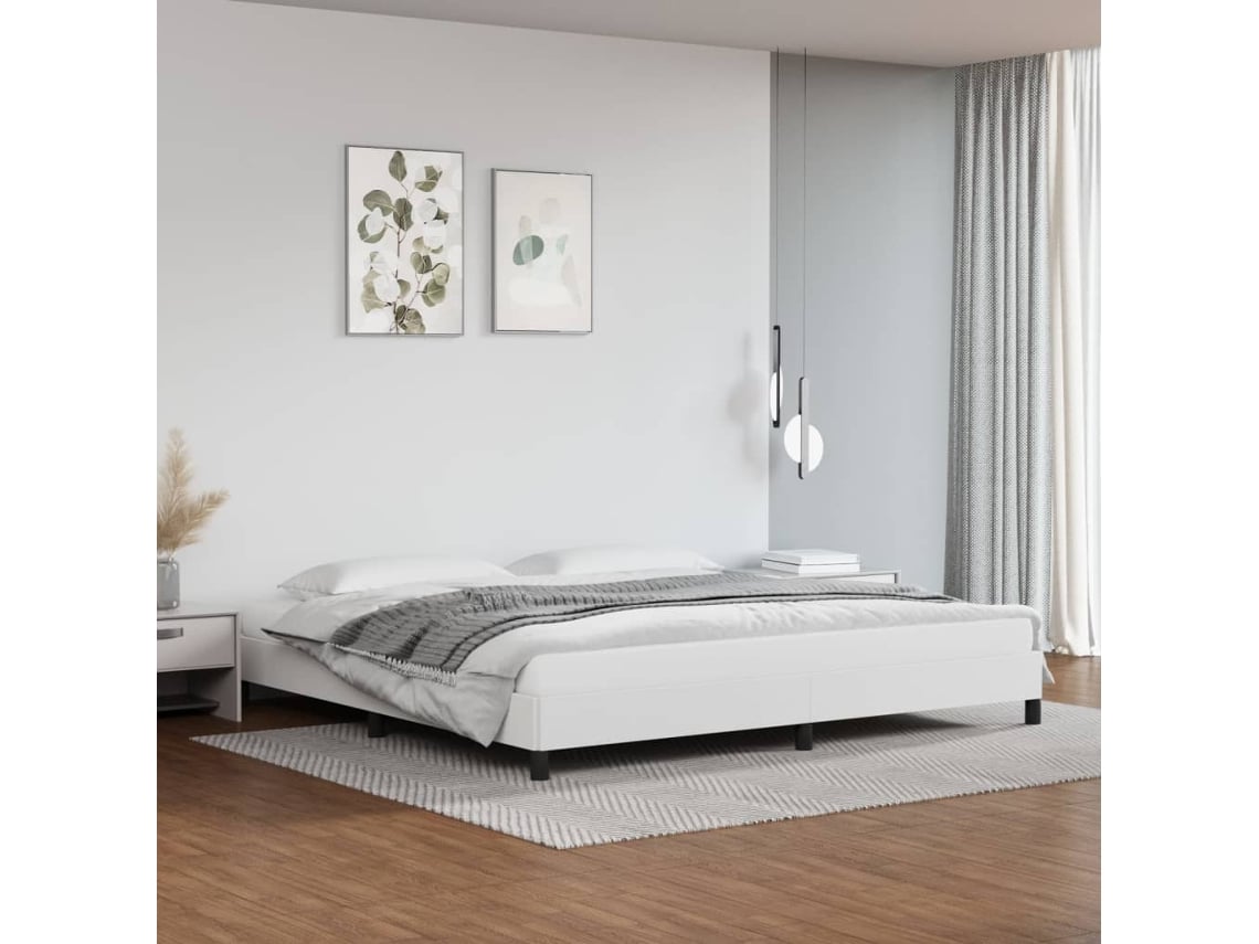 Estructura De Cama Sin Colchón Cuero Sintético Blanco 200x200cm