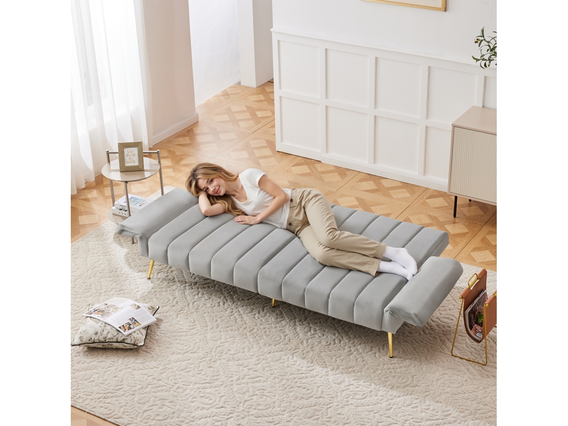 Sofá Cama Moderno 2 Plazas - Con Función De Cama Y Pies Auxiliares - Gris