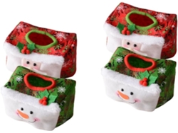 Juego de 4 fundas para cajas de pañuelos en rojo y verde, decoraciones multifuncionales.