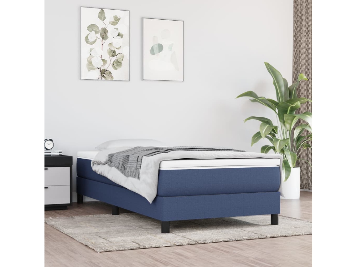Estructura De Cama Sin Colchón Tela Azul 100x200 Cm