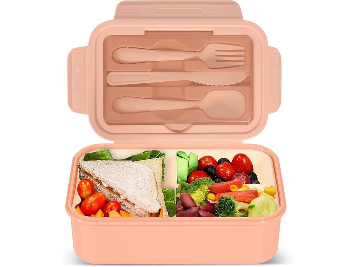 Fiambrera Bento De 1400 Ml Con 3 Compartimentos, Libre De Bpa, Color Rosa, Para Adultos Y Niños.