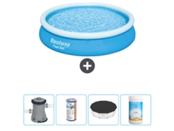 Piscina hinchable redonda Fast Set BESTWAY - 366 x 76 cm - Azul - Bomba incluida Filtrar - Cubrir - Cloro