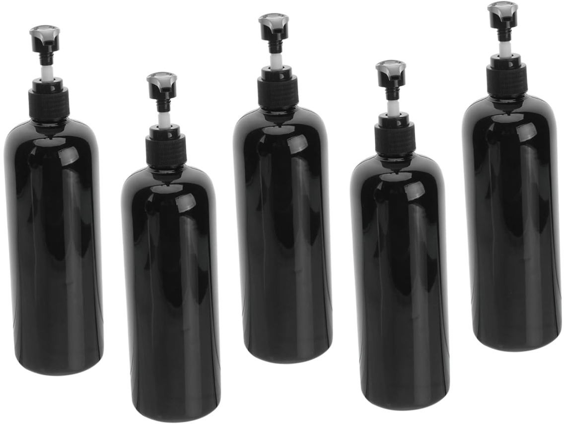 Conjunto De 5 Frascos Plásticos Com Bomba De Pressão Para Shampoo E Outros Recipientes