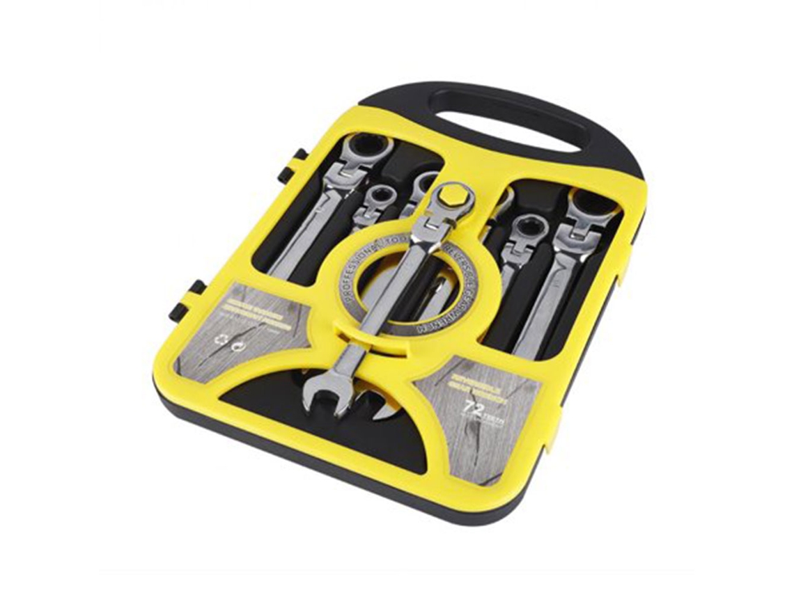 Llave de trinquete multifuncional de 7 piezas con cabezal flexible de 8-19 mm