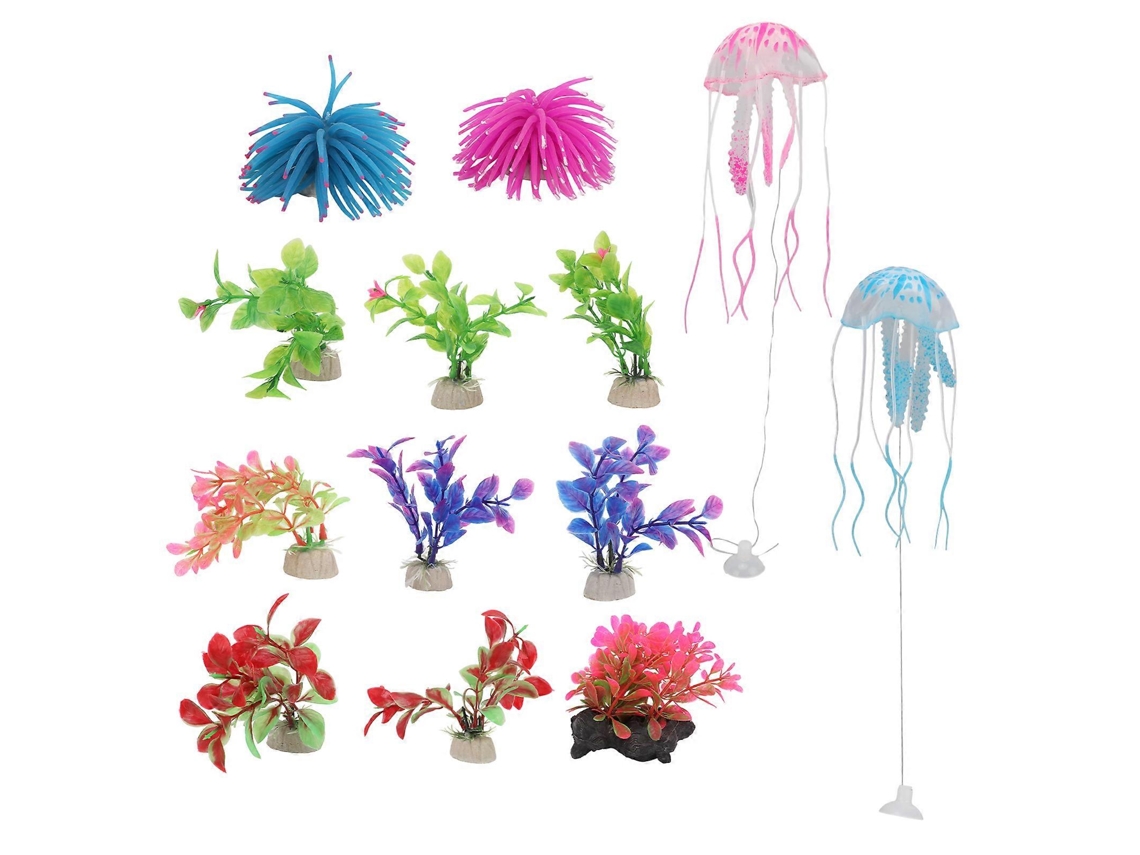13 piezas de decoración artificial de plantas acuáticas, medusas y corales para acuario Rosewell