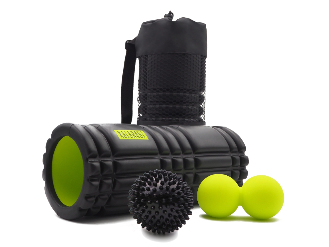 Kalahari Kit de rodillo de espuma 3 en 1 Ebook - Rodillo de espuma, bola doble, bola con puntos de masaje y práctica bolsa - Masaje muscular miofascial