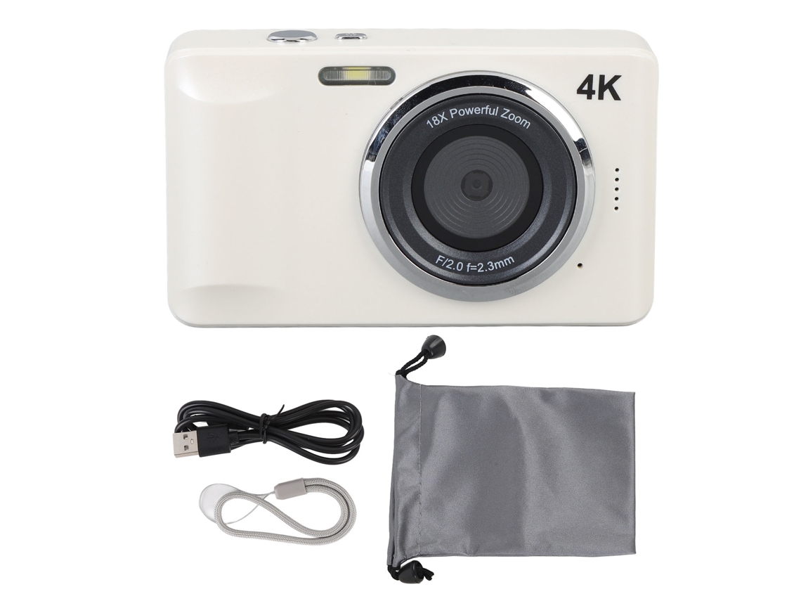 Cámara Digital Compacta 4k 64mp Con Enfoque Automático, 18x Zoom, Pantalla 2.8 Pulgadas, Ideal Para Viajes, Blanca