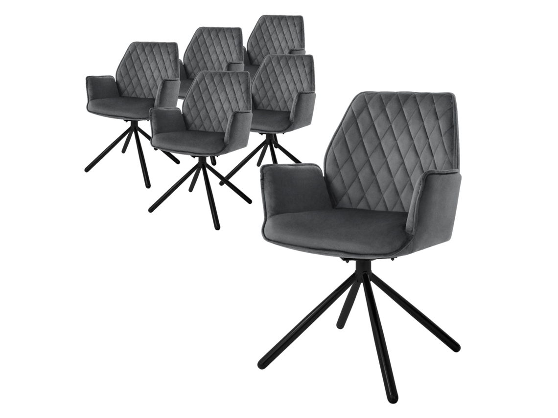 6X Cadeira de Jantar em Veludo Antracite Assento Giratório Ergonómico Moderno ML-DESIGN