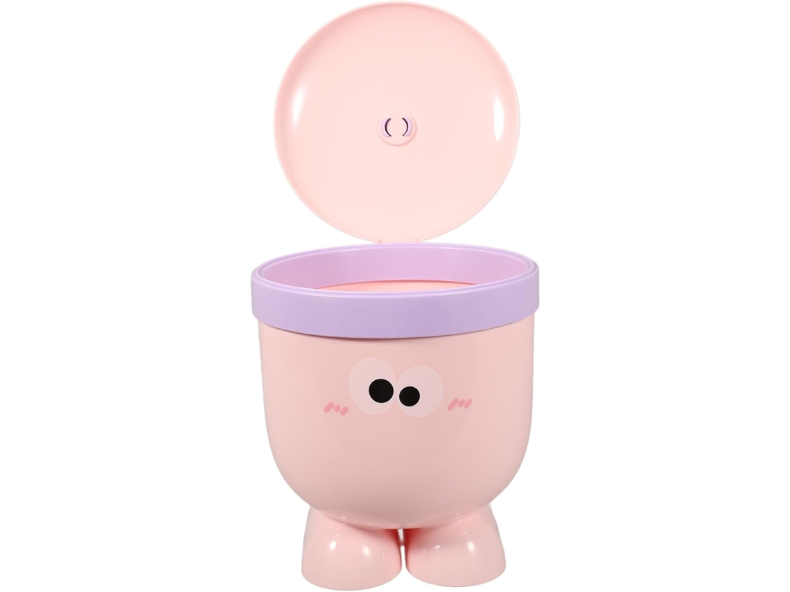 Mini Papelera Redonda Con Tapa, 1, 5 L, Plástico Rosa Claro, Control De Olores