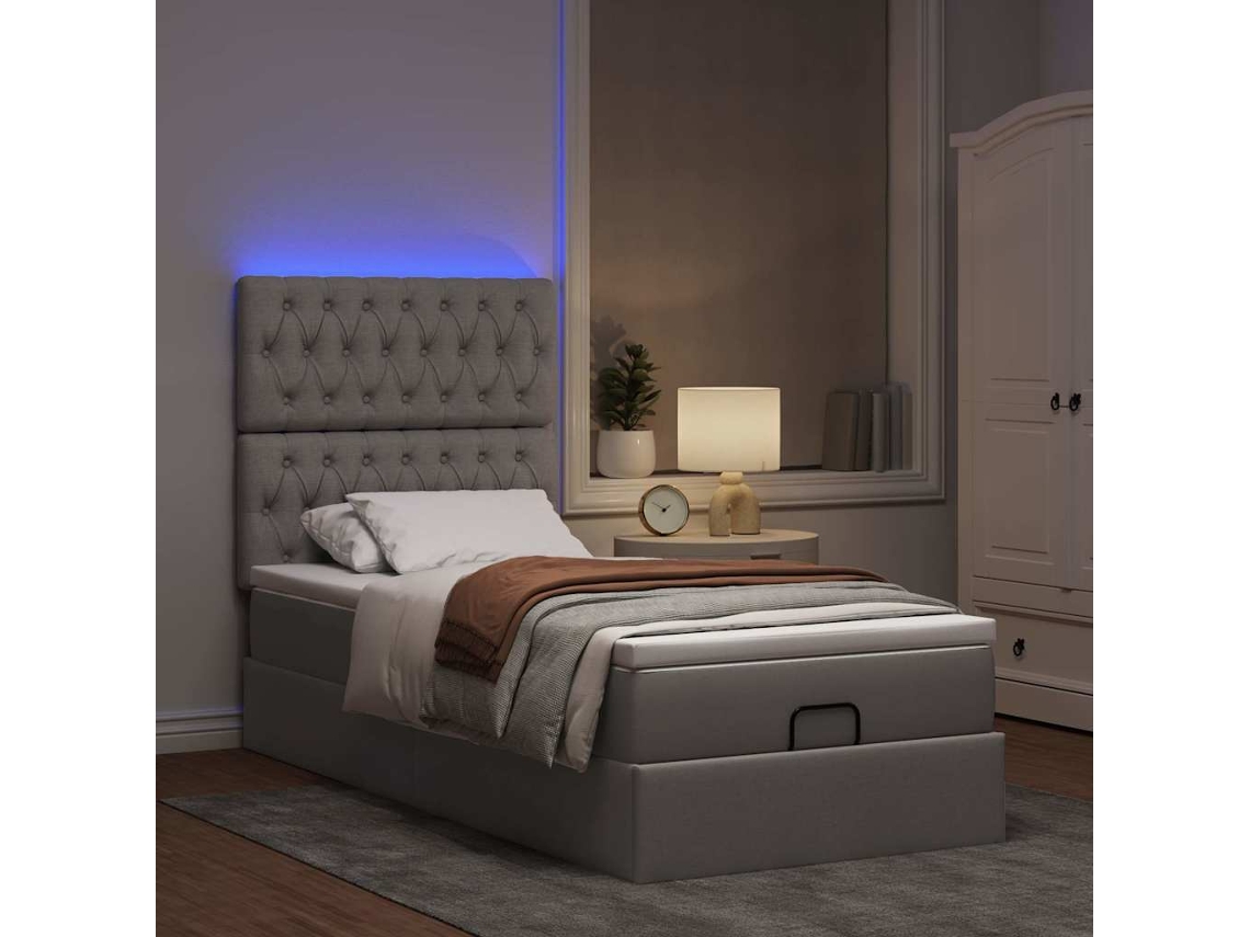 Maison Exclusive - Cama Otomana Con Colchón Y Luces Led Tela Gris Taupé 90x200 Cm
