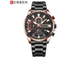 Reloj De Negocios Para Hombre (negro Y Oro Rosa) De Acero Inoxidable, Con Fecha, Seis Manecillas Y Multifuncional.