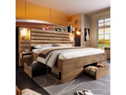 Cama doble con focos LED, puerto USB, nicho iluminado ZKAKA