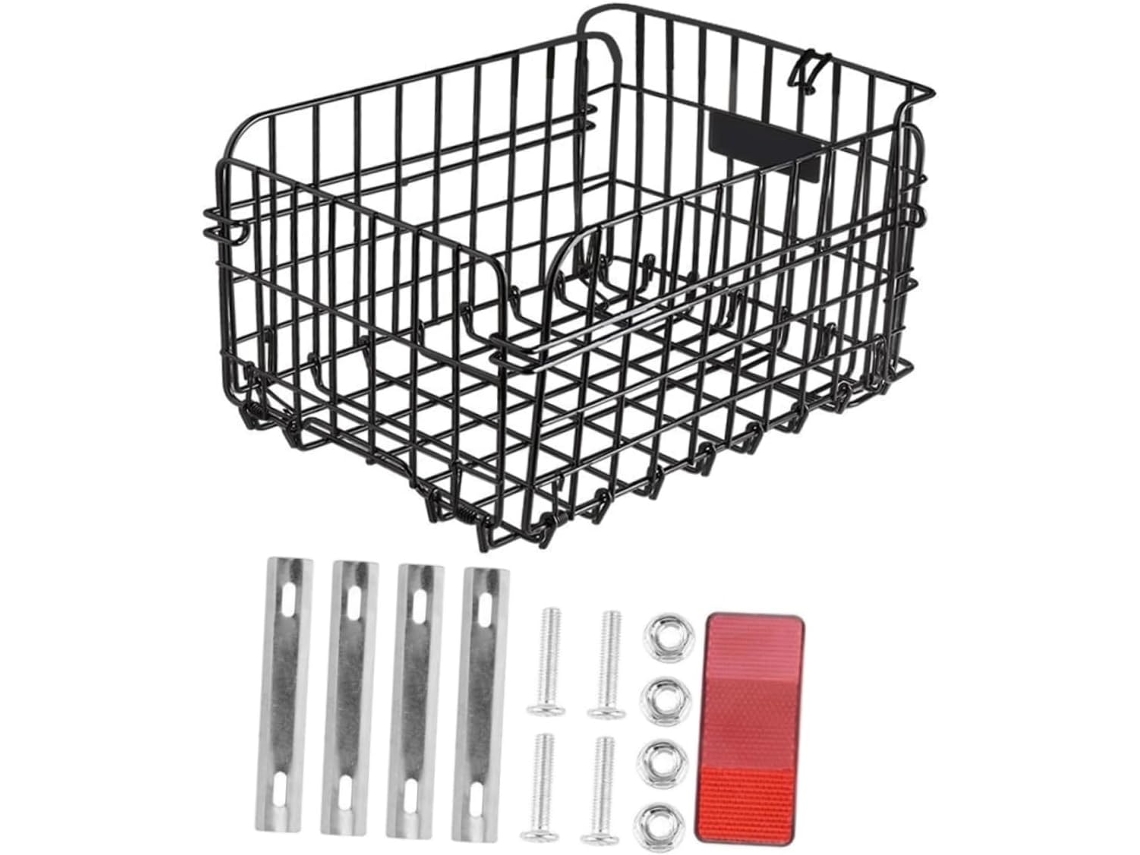 Cesta trasera plegable de acero para bicicleta SFUSHOS con sistema de liberación rápida.