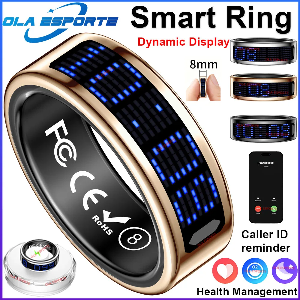 (ouro Rosa, Estojo De Carregamento, Tamanho 14) Anel Inteligente, Visor Led, Monitoramento De Saúde, À Prova D'água.