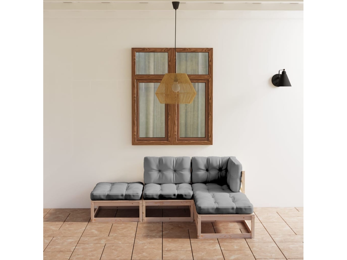 Conjunto de jardín de 4 piezas con cojines en pino macizo DKD Home Decor