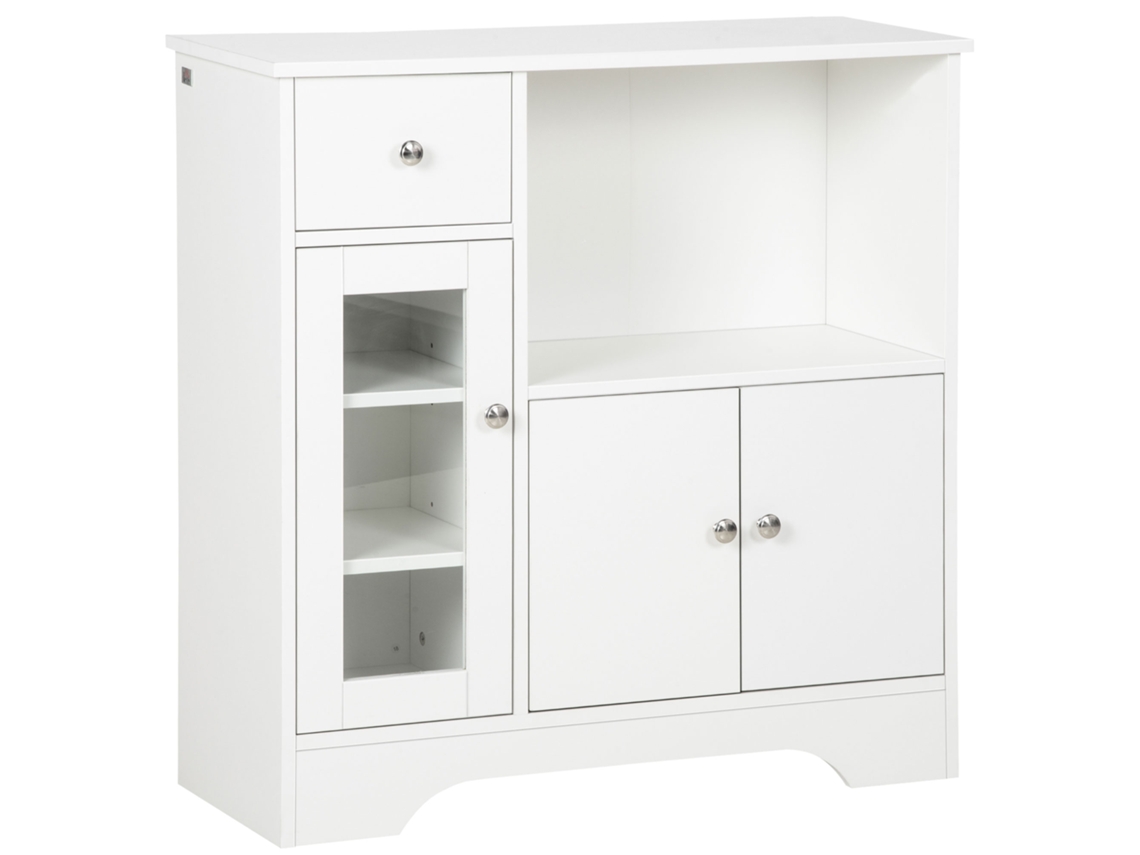 Aparador de Cozinha Moderno Porta de Vidro Gaveta Nicho Prateleiras Ajustáveis 80x30x82cm Branco ZENCORE SERVICES