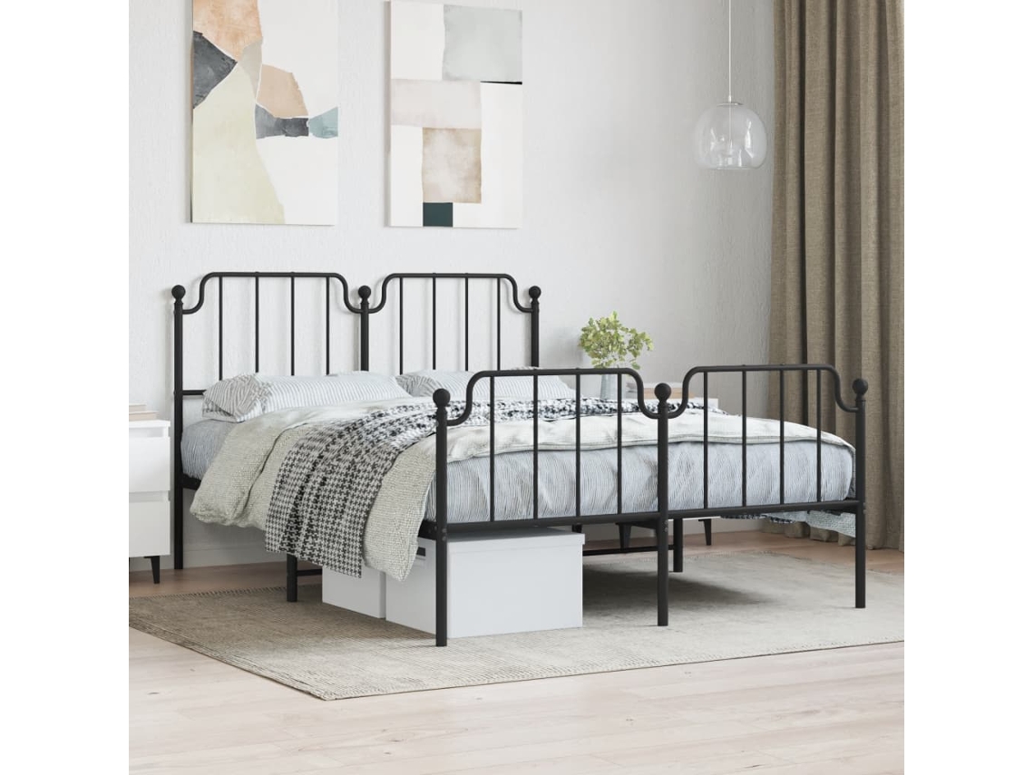 Estructura Cama Sin Colchón Con Estribo Metal Negro 140x200 Cm