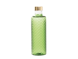 Botella Isolano Artesanal En Vidrio Borosilicato Soplado Verde Manzana, Efecto Diamante Y Dos Tapones Incluidos Para Un Estilo Contemporáneo Único