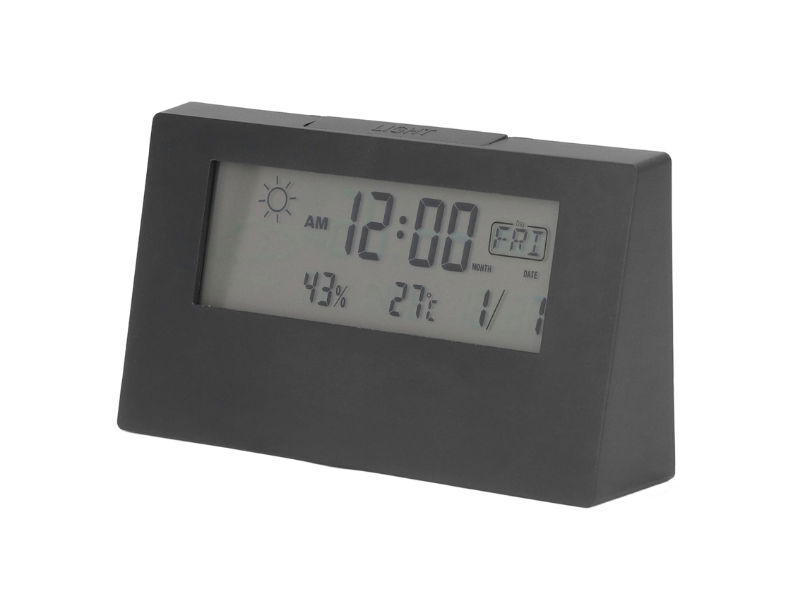 EIOORORRIY Alarme Digital Função Snooze Lcd Tempo Data Temperatura Umidade Display Relógio Eletrônico À Beira Da Cama Com Luz