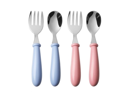 Juego de cubiertos de acero inoxidable para niños: juego de tenedor y cuchara azul juego de tenedor y cuchara rosa ZMDECQNA